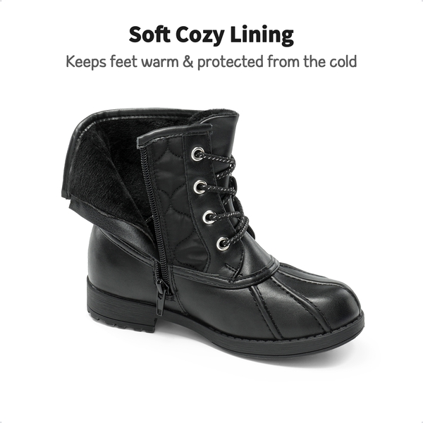 Kids Warm Lining Ankle Boots - BLACK - 1